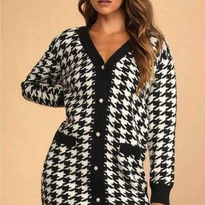 Lulus x Lush Houndstooth Cardigan Sweater Dress